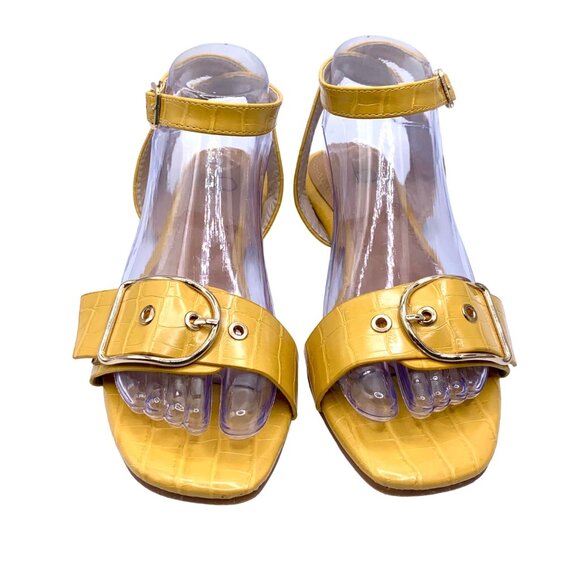 Yellow Bks Dallis Sandals Size 8 Buckle Straps Croc-Embossed Ankle Wrap Resort - Picture 2 of 10